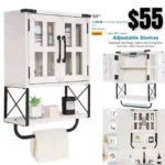 Farmhouse Medicine Cabinet with Cross Glass Doors, Wood Wall Storage Cabinet