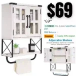 Farmhouse Medicine Cabinet with Cross Glass Doors, Wood Wall Storage Cabinet