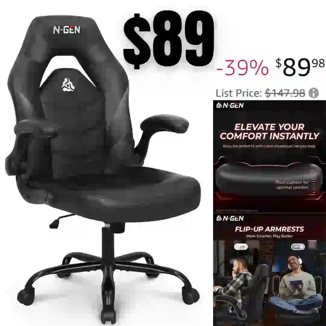 Gaming Computer Chair Ergonomic Office Chair Desk Chair with Lumbar Support Flip Up Arms Adjustable Height Swivel