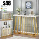 Gold Entryway Table, Modern 40 inch Faux Marble Narrow Sofa Table Entry Way Table with Geometric Metal Legs for Living Room