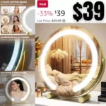 Gold Vanity Mirror, 12 Inch Makeup Mirror with Lights, Large Lighted Vanity Mirror, Light Up Mirror with Smart Touch 3 Colors Dimmable
