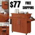 Hodedah Kitchen Island with Spice Rack, Towel Rack