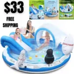 Inflatable Play Center, EVAJOY Kiddie Pool with Slide for Children, Sprinkler