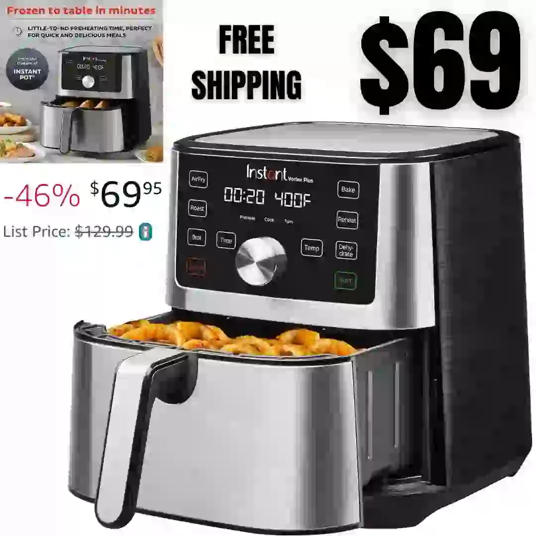 Instant Vortex Plus 4QT Air Fryer, Custom Program Options, 6-in-1 Functions Crisps, Broils