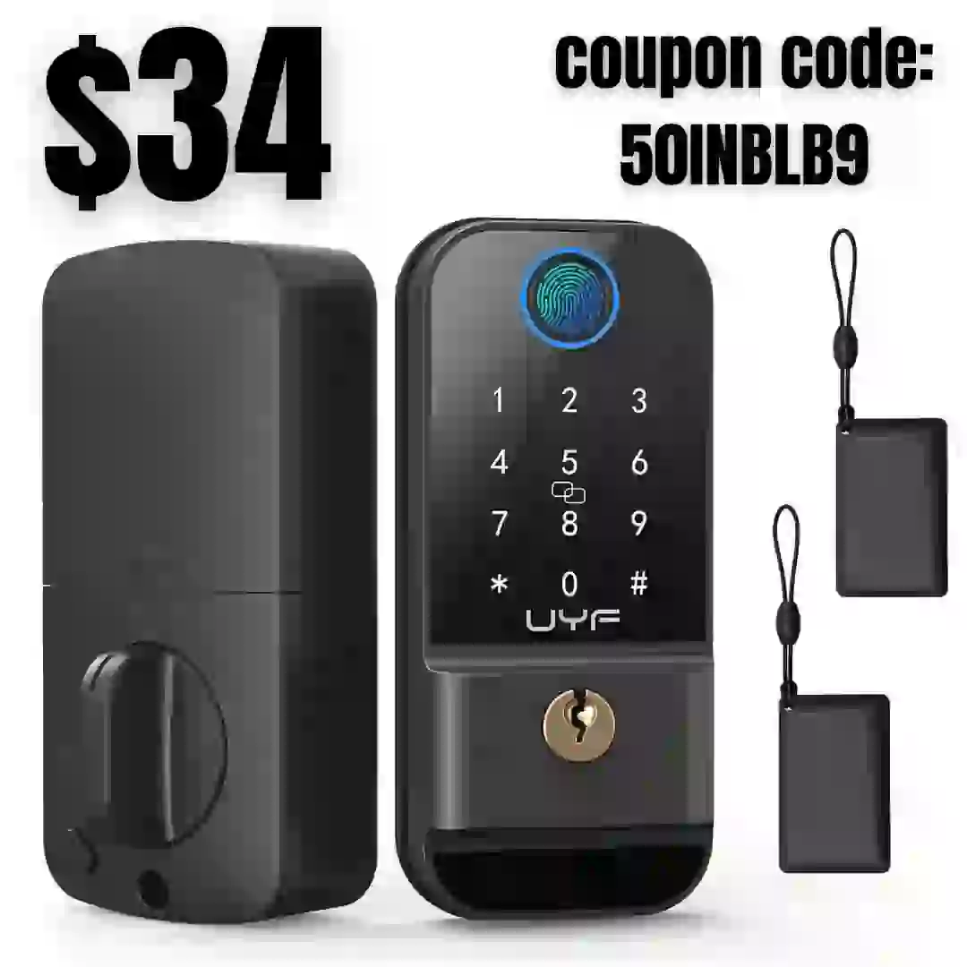 Keyless Door Lock, UYF Fingerprint Door Locks with Keypads – Electronic Digital Front Deadbolt Lock