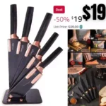 Kitchen Knife Block Set Copper 5 Piece Set with Knives Clear Acrylic Block