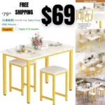 Kitchen Table Set for 2, Faux Marble Dining Breakfast Table and 2 PU Stools, 3 Pieces Dining Table Set for Dining Room