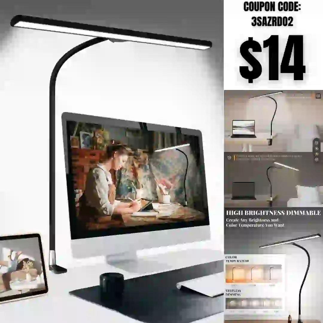 LED Desk Lamp with Clamp Dimmable Desk Light for Home Office 18 Lighting Modes Adjustable Gooseneck Clip on Lamp