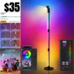 LED Floor Lamp, RGB with IC and White Light Corner Lamp, Smart Modern DIY Color Changing Floor Lamp with Music Sync, 360 Degree