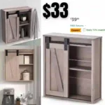 Landia Home Wood Decorative Wall Storage Cabinet, Farmhouse Bathroom Cabinet with Sliding Barn Door