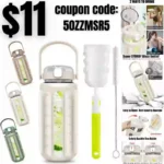 Large Glass Water Bottle with Straw, 64oz Water Bottle with Handle, Thicken Silicone Sleeve, Time Marker, Folding Straw