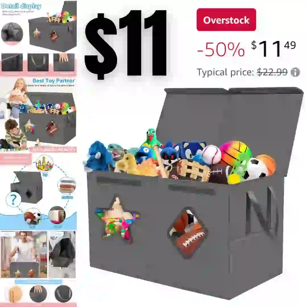 Large Toy Box-Toy Chest Organizers and Storage with Star Diamond Transparent Windows