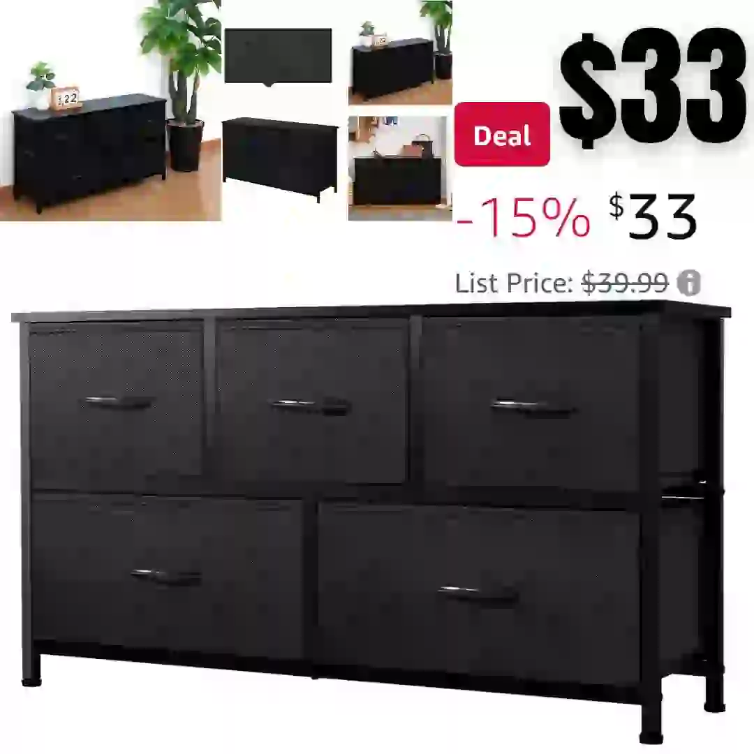 Life Concept Extra Dresser for Bedroom with 5 Drawers, Fabric Dresser