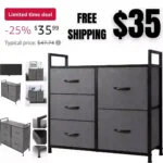 Life Concept Wide Dresser Storage Tower with Sturdy Steel Frame, Wood Top, 5 Drawers