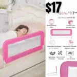 Lightweight Mesh Security Adjustable Bed Rail for Toddler with Breathable Mesh Fabric in Blush Pink