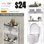 Livilord Over The Toilet Storage, 3-Tier Metal Bathroom Shelves, Freestanding Above Toilet Storage Shelf with 4 Hooks for Bathroom