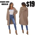 Long Sleeve Hooded Cardigan Dressy Open Front Knit Sweater Coat with Pockets