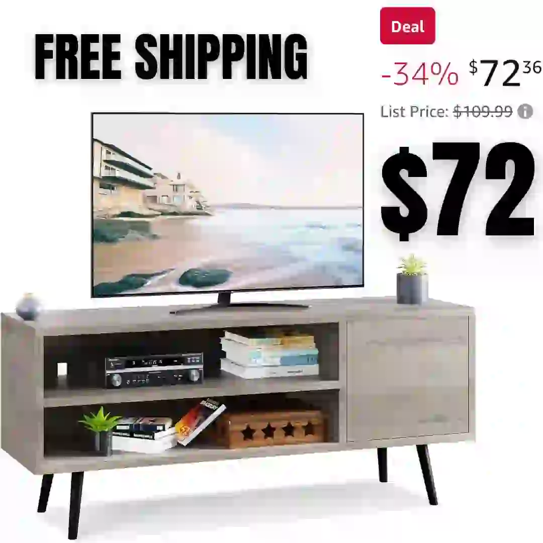 Mid Century Modern TV Stand for TVs up to 55 inches, Wood TV Console Table Media Cabinet with Storage, Entertainment Center for Living Room Bedroom