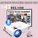 Mini Projector with Bluetooth and Projector Screen 9500Lumens Full HD 1080P Portable Video Projector