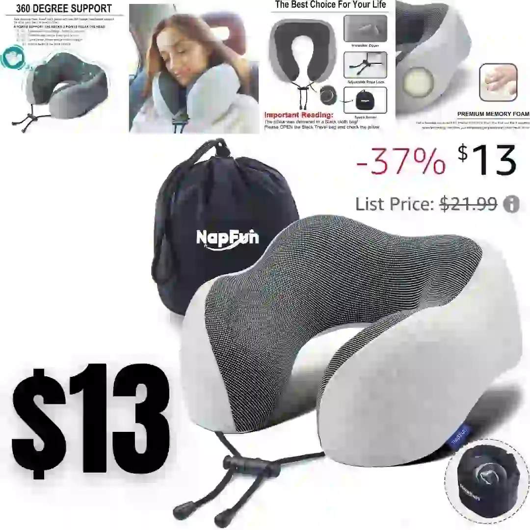 Neck Pillow for Traveling, Upgraded Travel Neck Pillow for Airplane 100% Pure Memory Foam Travel Pillow for Flight Headrest Sleep