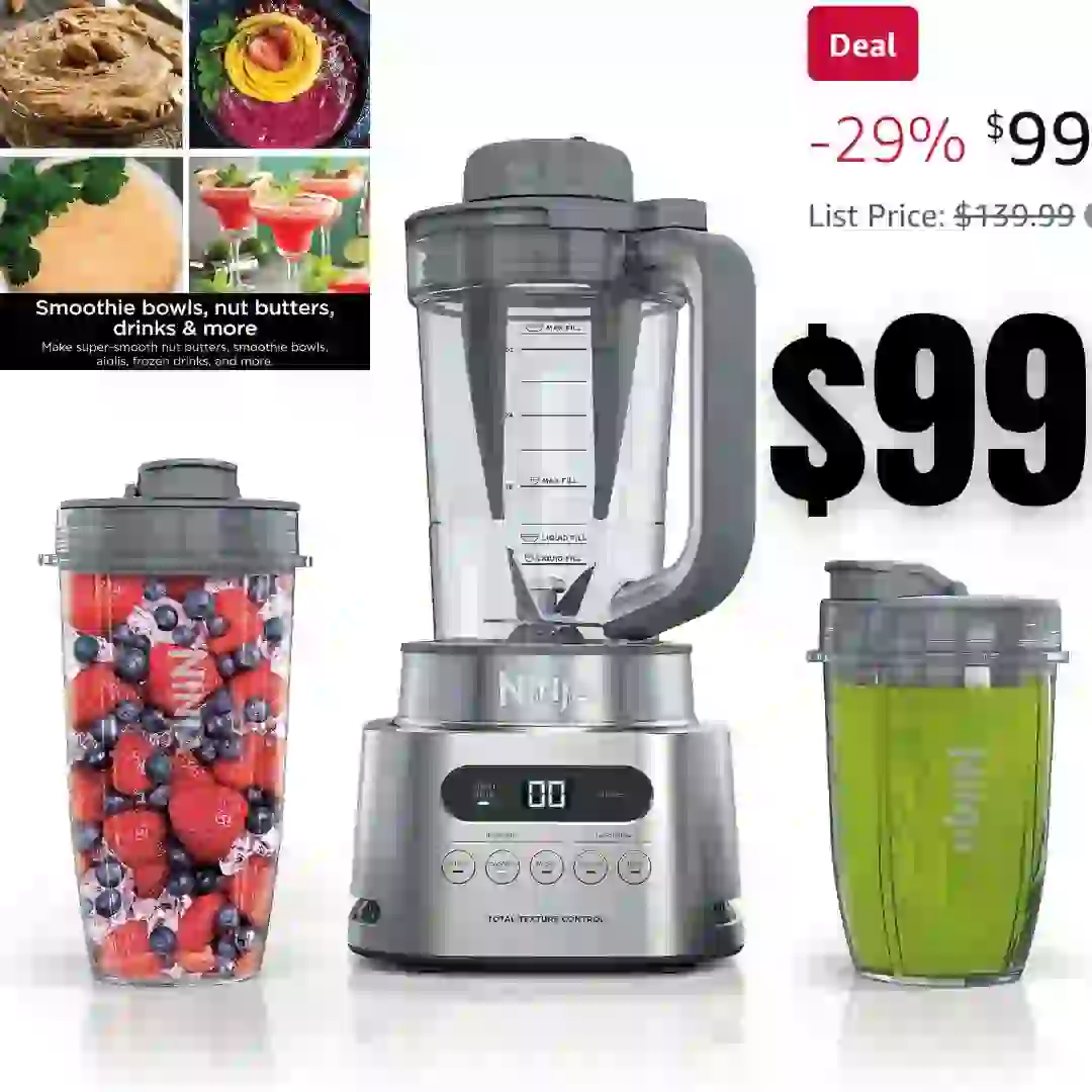 Ninja SS151 TWISTi Blender DUO, High-Speed 1600 WP Smoothie Maker & Nutrient Extractor 5 Functions Smoothie, Spreads