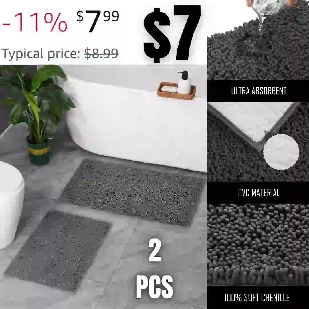 OLANLY Bathroom Rugs 24×16, Extra Soft Absorbent Chenille Bath Rugs, Non-Slip