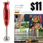 OVENTE Electric Immersion Hand Blender 300 Watt 2 Mixing Speed with Stainless Steel Blades