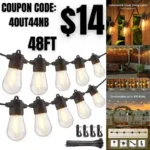 Outdoor String Lights 48Ft, Waterproof LED Outdoor Lights