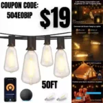 Outdoor String Lights 50Ft Smart Patio Lights, 20 ST38 Edison Bulbs
