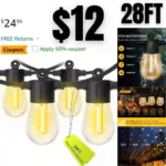 Outdoor String Lights,28 FT Patio Lights with 8 Edison Shatterproof Bulbs, Dimmable Outdoor Lights Waterproof LED String Lights for Wedding