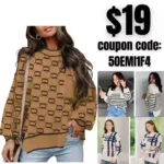 Oversized Sweaters for Women Striped Plaid Crew Neck Batwing Long Sleeve