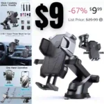 Phone Mount for Car Dashboard & Windshield Hands Free, Cell Phone Holder with Super Suction Cup and Long Arm Compatible with iPhone Samsung