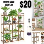 Plant Stand Shelf Indoor Outdoor, 10 Tiers 11 Pot Wood Plant Shelf for Multiple Plants