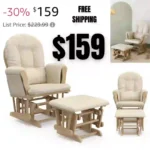 Premium Hoop Glider and Ottoman (NaturalBeige) – Padded Cushions with Storage Pocket, Smooth Rocking Motion