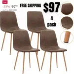 Set of 4, Kitchen PU Cushion Seat Back, Modern Mid Century Living Room Side Metal Legs Dining chair