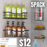 Shower Caddy Shower Organizer Set 5Pack Shower Shelf Adhesive Shower Shelves for Inside Shower with Soap Caddy Toothbrush Holder