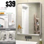 Silver Bathroom Mirror for Wall, Brushed Silver Metal Framed Mirror