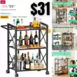 Simple Trending Utility Rolling Cart, 3 Tier Heavy Duty Bar Cart with Handle Shelves