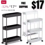 Slim Rolling Storage Cart, Laundry Room Organization, 3 Tier Mobile Shelving Unit Bathroom Organizer