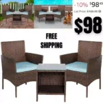 Space Saving Outdoor Wicker Conversation 3 Piece Bistro Set