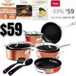 Steel 10 Pc Copper Pots and Pans Set Non Stick Cookware Set
