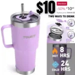 TOURIT 30oz Insulated Tumbler with Handle and Straw, 3 in 1 Sip-All-Way Reusable MagSlider Lid
