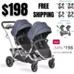Track Tandem Double Umbrella Stroller in Slate, Lightweight Double Stroller for Infant and Toddler