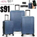 Traveler Boren Polycarbonate Hardside Rugged Travel Suitcase Luggage with 8 Spinner Wheels