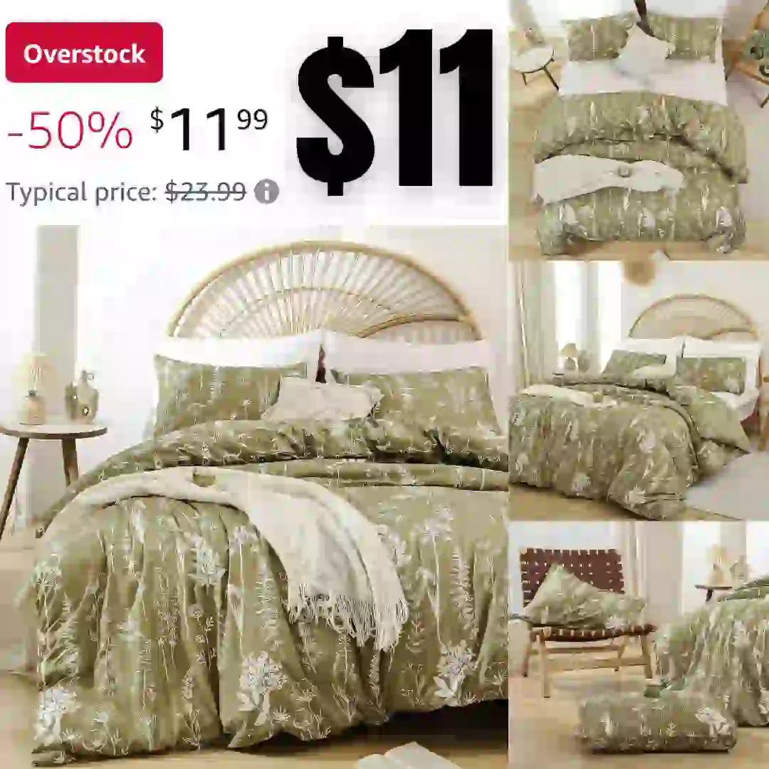 Twin Duvet Cover Olive Green Duvet Cover 2 Pieces Floral Duvet Cover White Botanical Printed on Soft Bed Cover with Zipper Closure 4 Ties