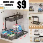 Under Sink Organizer and Storage, Height Adjustable 2-Tier Under Sink Shelf with Sliding Drawer and 4 Hooks