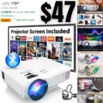 Updated Mini Projector with Bluetooth and Projector Screen, 9500Lumens Full HD 1080P Portable Video Projector