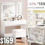 Vanity Desk Set with LED Lighted Mirror & Power Outlet