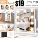 Vanity Mirror with Lights Hollywood Mirror Lighted Makeup Mirror with Dimmable&3 Color Modes Lights, 9 LED Bulbles with Detachable 10X Magnification Mirror Lighted Makeup Mirror