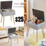 Vanity Stool Chair with Storage, Square Velvet Ottoman Foot Stool, Modern Multifunctional Makeup Stool for Bedroom